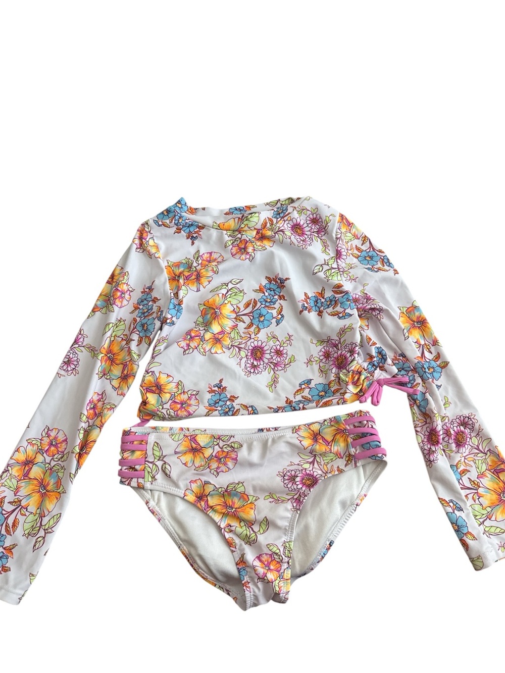 Jessica Simpson Girls Tankini Crop Swim Size Large Floral Long Sleeve